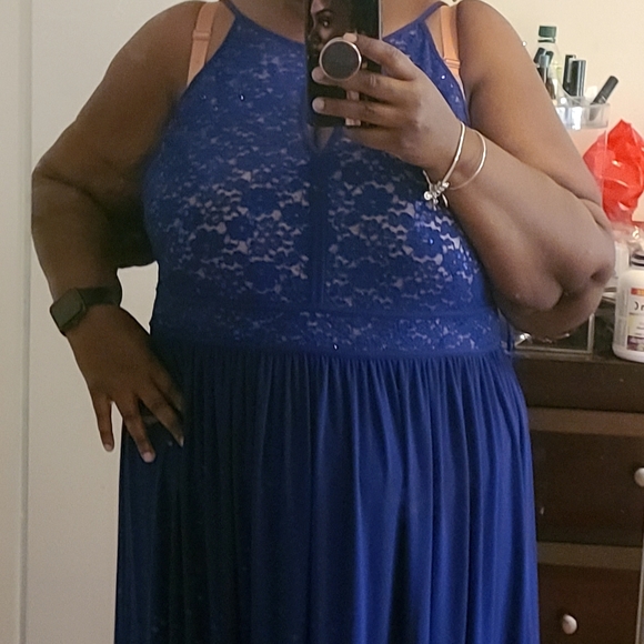 Laura Plus Lace and Sequin Navy Blue Maxi Floor Length Dress - Size 20 - Picture 10 of 13